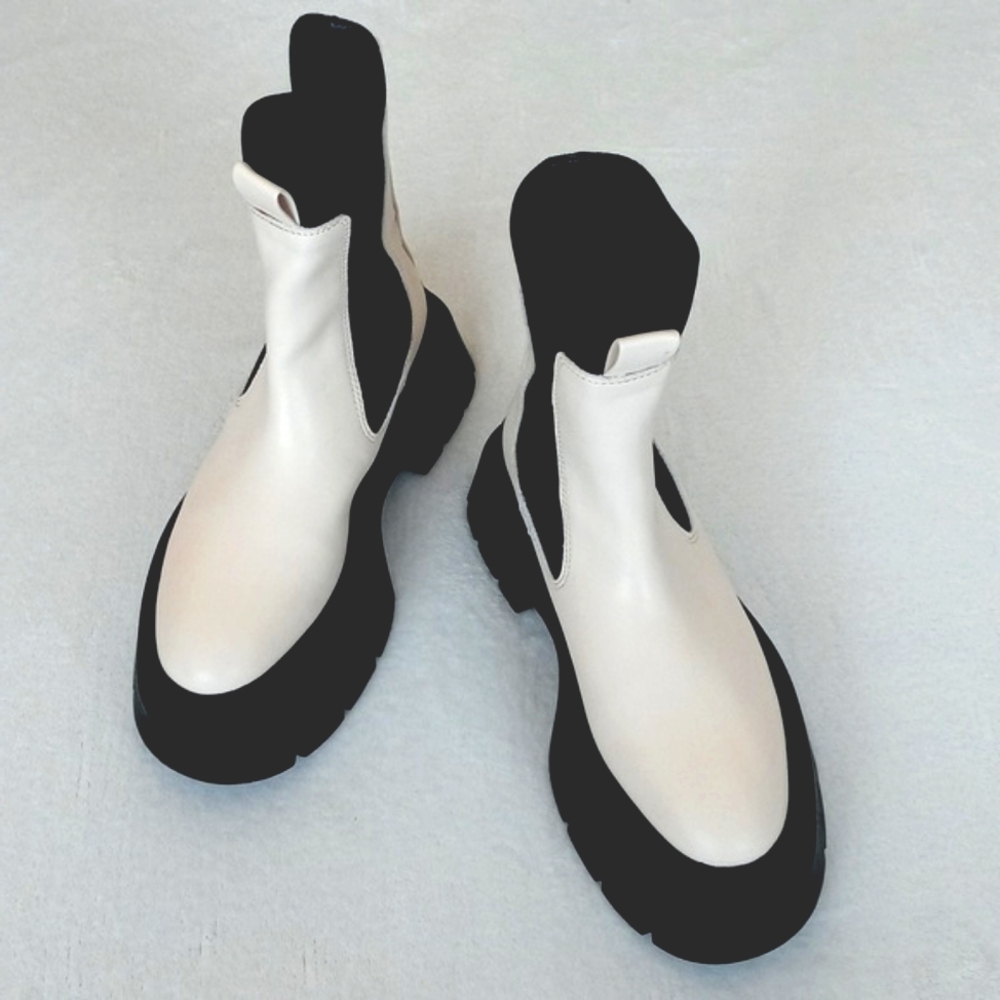 Mango Women's Cream with Black Ankle Sock Platform Boots 7.5 (38) ThickLug Soles - Picture 8 of 16